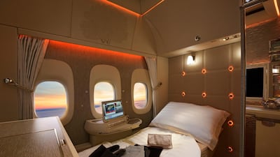 Emirates' newly-configured First Class cabin has fully enclosed private suites. Emirates