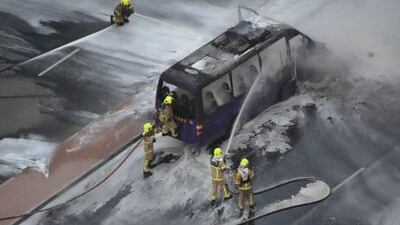 A shuttle bus was on fire at Jumeirah Beach Residence walk, but Civil Defence managed to extinguish it quickly. Courtesy of Bryanne Tait