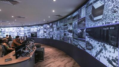 Saudi security officers monitor live feed screens showing pilgrims in the holy city of Mecca, along with highways and high density areas, a few days before Haj in Mecca. Saudi Arabia has deployed 100,000 security personnel to oversee the annual pilgrimage that begins on Tuesday, the Interior Ministry spokesman said, underscoring both the massive arrangements needed to secure one of the largest pilgrimages in the world and the multitude of threats the Haj faces. Mosa’ab Elshamy / AP