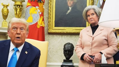 White House chief of staff Susie Wiles and President Donald Trump in the Oval Office. AP