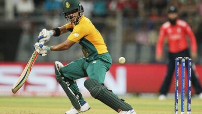 South Africa's JP Duminy bats during their World Twenty20 match against England on Friday. Rafiq Maqbool / AP / March 18, 2016