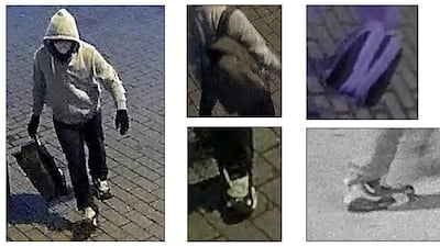 Images from an FBI poster seeking a suspect who placed pipe bombs in Washington on January 6, 2021. AP