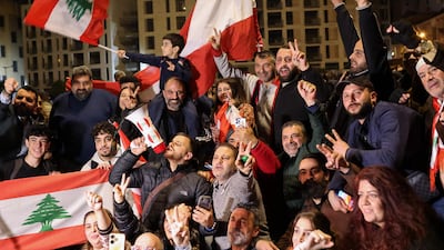Lebanese in Beirut celebrate the nomination of Prime Minister Nawaf Salam. AFP
