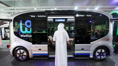 A We Ride Robobus on display at the Abu Dhabi Autonomous Week held at the Yas Marina Circuit in Abu Dhabi. Victor Besa / The National