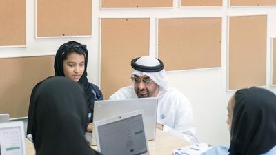 Sheikh Mohamed bin Zayed, Crown Prince of Abu Dhabi and Deputy Supreme Commander of the UAE Armed Forces visits Al Asayel Primary School. Rashed Al Mansoori / Crown Prince Court - Abu Dhabi