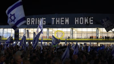 Protesters take part in a demonstration against Israel's government in Habima square in Tel Aviv. EPA