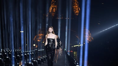 Hard leather and ultra high heels at Saint Laurent Womenswear Spring/Summer 2020. Getty Images