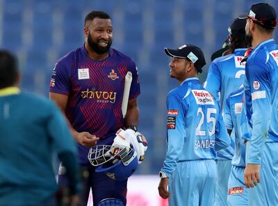 Kieron Pollard targeted Karnataka Tuskers' Sandeep Lamichhane on Monday. Chris Whiteoak / The National