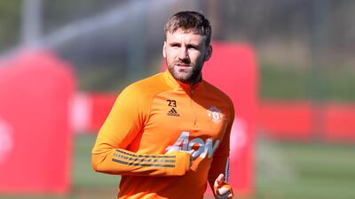 Luke Shaw back at Manchester United training after starring for England during the World Cup qualifiers. Getty