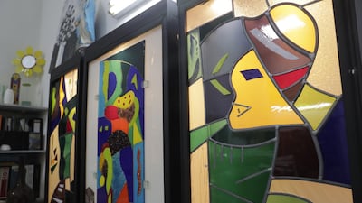 Stained glass works by Lebanese artist Maya Husseini.