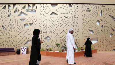 Visitors on Wednesday get an early look at the pavilion area during a preview for the Mother of the Nation festival on the Corniche in Abu Dhabi. Christopher Pike / The National