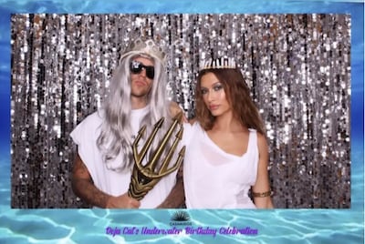Justin Bieber sported a long silver wig and Hailey wore a Grecian gown for the underwater-themed party. Instagram / Hailey Bieber