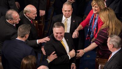 Mike Pompeo, director of the CIA, centre, arrives ahead of a State of the Union address. Aaron Bernstein/Bloomberg