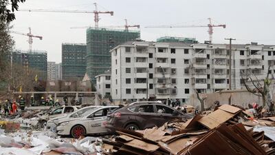 The blast triggered the collapse of nearby buildings. AFP