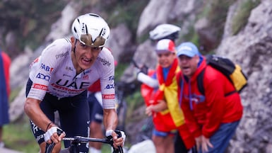 UAE Team Emirates rider Marc Soler on his way to victory in Stage 16 stage of Vuelta a Espana on September 3, 2024. EPA