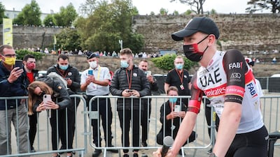 Tadej Pogacar attends the team's presentation two days ahead of the 108th edition of the Tour de France. EPA