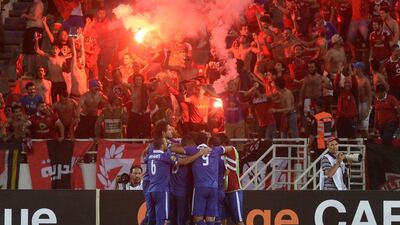 Al Ahly players celebrate a goal in their African Champions League quarter-final mini-league win over Wydad Casablanca on Wednesday night. Fadel Senna / AFP / July 27, 2016