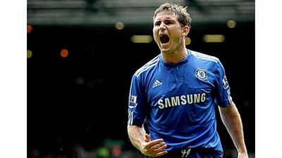 Frank Lampard celebrates after scoring his team's second goal at Anfield.