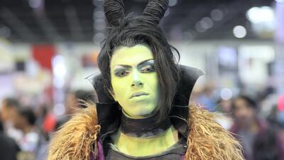 Dubai, United Arab Emirates - April 11, 2019: Visitors dress up as they visit the Middle East Film and Comic Con. Thursday the 11th of April 2019. World Trade Centre, Dubai. Chris Whiteoak / The National