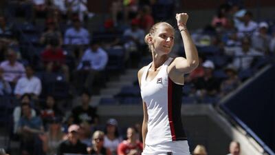 Karolina Pliskova, of the Czech Republic, celebrates after defeating Ana Konjuh, of Croatia, during the quarter-finals of the US Open, Wednesday, September 7, 2016, in New York. Julio Cortez / AP Photo