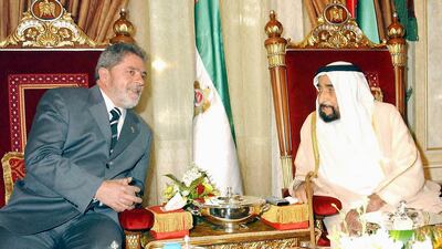 Brazilian President Luiz Inacio Lula da Silva meets Sheikh Zayed, the Founding Father, in Abu Dhabi in 2003. WAM/AFP