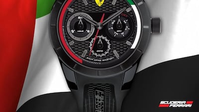 Special edition Ferrari RedRev chronograph watch for National Day. Courtesy of Ferrari