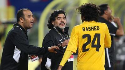 Al Wasl coach Diego Maradona on the touchline during action with Al Nasr.