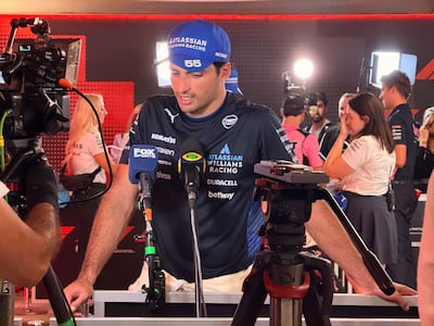 Carlos Sainz speaks to the press on his happiness at seeing former teammate Lando Norris securing a first F1 title. Mina Rzouki / The National