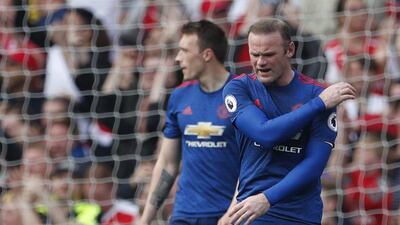 Manchester United's Wayne Rooney looks dejected after Arsenal score their second goal in a 2-0 win at Emirates Stadium on Sunday, May 7, 2017. John Sibley / Reuters