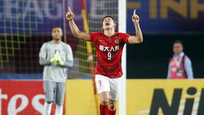 Guangzhou Evergrande striker Elkesen celebrates the goal that proved enough to clinch the Asian Champions League title for his team. AFP