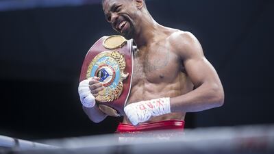 Jamel Herring of USA wiing over Carl Framptonn of Northern Ireland at the Rotunda, Ceasar's Palace, Bluewaters Island, Dubai. Leslie Pableo for The National
