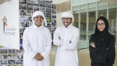 Students from the first batch to graduates from Abu Dhabi Polytechnic nuclear training programme. Mona Al-Marzooqi/ The National