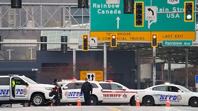 Police block the entrance to the Rainbow Bridge on Wednesday in Niagara Falls, New York. AP