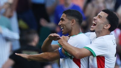 Morocco's Achraf Hakimi after scoring his team's sixth goal. AFP