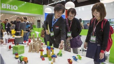 The fair had a whole hall devoted to wooden toys. Courtesy Spielwarenmesse