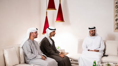 Members of the UAE leadership during a meeting with Mr Musk