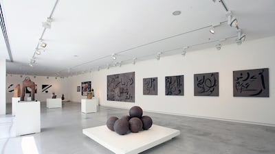 Syrian artist Simone Fattal’s exhibition is a mix of installations, collages and black-and-white paintings. Alfredo Rubio / Sharjah Art Foundation