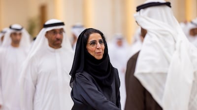 President Sheikh Mohamed receives condolences from Maryam Al Hammadi, Minister of State and Secretary General of the UAE Cabinet, on the passing of Sheikh Tahnoon bin Mohammed, Ruler's Representative in Al Ain Region, at Al Mushrif Palace. Ryan Carter / UAE Presidential Court