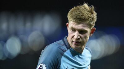 Manchester City’s Belgian midfielder Kevin De Bruyne reacts during the English Premier League football match between Manchester City and Arsenal at the Etihad Stadium in Manchester, England, on December 18, 2016. Oli Scarff / AFP