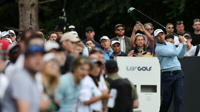 South Africa's Charl Schwartzel watches his iron shot from the third tee on the third and final day of the LIV Golf Invitational Series event in St Albans, north of London, last June. AFP