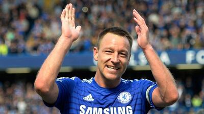 Chelsea's John Terry celebrates after the club's Premier League title clinching 1-0 win over Crystal Palace on Sunday. Facundo Arrizabalaga / EPA / May 3, 2015