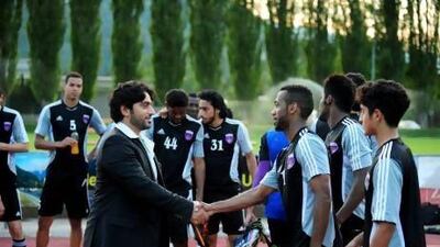 Sheikh Abdullah bin Mohammad, chairman of Al Ain, meets the players during their 2013 pre-season training camp. Courtesy Al Ain FC