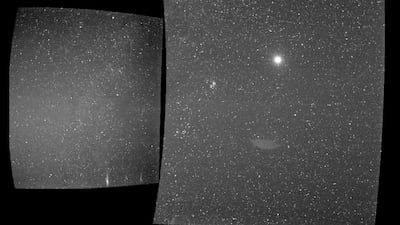 A Nasa photo shows the view from the Parker Solar Probe of Earth (the bright sphere near the middle of the right-hand panel)