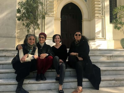 From left, exhibition co-ordinator Heba Farid, artist Huda Lutfi, curator Shiva Balaghi, and artist Sherin Guirguis. Courtesy Sherin Guirgis
