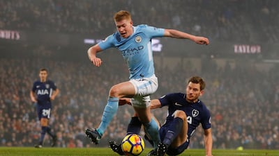 Right midfield: Kevin de Bruyne (Manchester City) – Another outstanding display. His emphatic goal against Tottenham was a superb riposte to a reprehensible challenge from Dele Alli. Phil Noble / Reuters