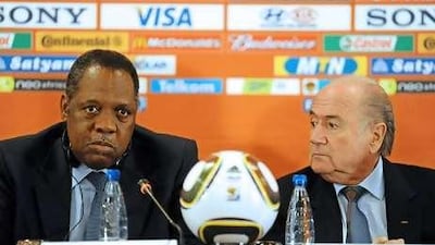 Issa Hayatou, left, the chairman of the organising committee of the 2010 FIFA World Cup and Sepp Blatter, the FIFA president. The World Cup is expected to generate $1.6 billion in sponsorship revenue during the period from 2007 to 2010.