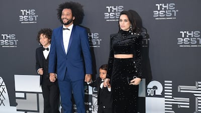 Brazil and Real Madrid defender Marcelo, his wife Clarisse, and their sons Liam and Enzo arrive for the Best FIFA Football Awards 2018 in London. EPA