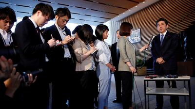 Japan's Prime Minister Shinzo Abe speaks to media after the summit between the US and North Korea in Singapore. Issei Kato / Reuters