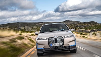 The BMW iX electric supercar on the road. Image: BMW Group