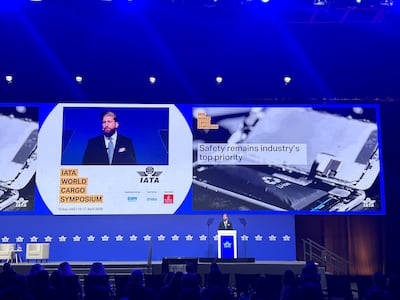 Brendan Sullivan Iata's global head of cargo, speaking in Dubai at the Iata World Cargo Symposium. Deena Kamel/ The National
